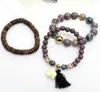 Mode Allmatch Cute Elephant Armband Multilayer Handgjorda Pärlstav Bracelet Turkos Wood Tassel Armband