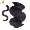 Natuurlijke kleur Body Wave Paardenstaart Remy Menselijk Hair Extensions Wrap Around By Hook Loop 12-30inch 100g