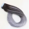 100% Unprocessed Tape in Human Hair Extensions Omber Sliver Grey Skin Weft Tape on Hair Extensions 8A Thick Ends Balayage Tape ins