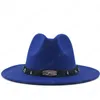 Chapeau Fedora Panama en feutre de laine à large bord pour hommes et femmes, avec boucle de ceinture, casquette Trilby de Jazz, haut de forme formel, rose et noir, 56-58CM, nouvelle collection