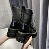 Patente de couro preto alta plataforma botas de moda martin botas mulheres 2020 antiderrapante resistente ao desgaste sola tornozelo botas senhoras