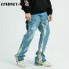 Pantalones vaqueros para hombres Lindsey Sideder 2021 Hip Hop Denim Pantalones de mezclilla Flare Patchwork Men Streetwear Harajuku Baggy Otoño Harem Pantalones