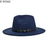 Szerokie brzegowe czapki proste top hat solidny kolor Fedoras dla mężczyzn Women Wool Warm Jazz Chapeau291n