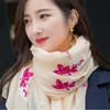 Foreign trade Korean version of net yarn scarf long ethnic embroidery flower pure cotton linen silk shawl