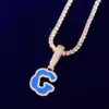 Bubble Letter Blue Oil Zircon Brief Hanger met Tennis Ketting voor Mannen en Dames Ketting Hip Hop Sieraden