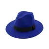新しいファッションレトロフェルトジャズ帽子トップ帽子のための男性女性エレガントなソリッドフェルトバンドワイドフラットブリムジャズハットパナマキャップ