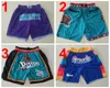 Team Basketball Just Don Short Sport Shorts Hip Pop Pants With Pocket Zipper Sweatpants Blue White Black Purple Man Stitched Size