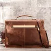 Men's Crazy Horse Leather Portcase Fit 15 "Laptop Fashion äkta handväska Business Shoulder Bag Brown Work Tote1
