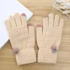 Cinq doigts gants mode hiver femmes écran tactile pompon laine thermique tricoté mitaines à doigts complets pour les filles1