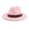 Унисекс Wool Felt Джаз шлемов Fedora с Leopard Grain пояса женщин мужчин Широкий Брим Панама Trilby карнавал Формальное Hat