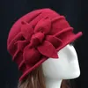 Stingy Brim Hats Women's Ladies Winter Vintage Elegant Wool Flower Felt Hat Cloche Bucket Cap308p