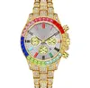 Men's hip hop color diamond large dial watch steel belt full Diamond Men gold quartz chronograph holiday gift295T