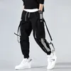 Män Fashion Ribbons Färgblock Svart Pocket Cargo Byxor Harem Joggers Harajuku Sweatpant Hip Hop Byxor Sweatpants