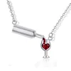 Rose Gold Color Creative Ving Glass Pendant Necklace For Women Zircon Red Heart Wine Cup Charm Necklace Choker Short1236Q