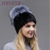 Beanie/Skull Caps Jeryafur Women Fur Hats for冬の本物の帽子とシルバーポンポムスニットビーニーセールhats1 scot22