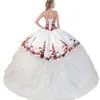 Impressionante Bold Rose Charra Applique Destacável Quinceanera Vestido Mexicano Removível Ruffled Organza Skirt Sweet 15 Ball Vestido