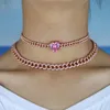 2020 Valentine's Gift Heart cz Miami cuban link chain choker necklace white pink girlfriend lover gift iced out jewelry1