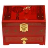 Wedding Gift 3 layer Vintage Wooden Decorative Storage Boxes Drawer Pulls for Jewelry Box with lock Chinese Lacquerware Makeup Watch Cases