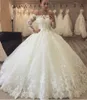 Vestidos de novia árabes de talla grande con hombros descubiertos y apliques de flores en 3D Vestido de novia con tren de barrido de manga larga Vestidos de novia Vestidos