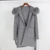Oftbuy 2020 Real Fur Coat Vinterjacka Kvinnor Lös naturlig päls krage Cashmere Ullblandningar Ytterkläder Streetwear Oversize