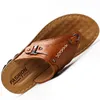 New Men Slippers Summer Flip Flops The First Layer Cow Leather Flat Heel Casual Mulers Beach Shoes High Quality Sandals N4O2#