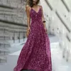 ファッションセクシーなドレスヒョウのVネックスリングドレスマキシドレス女性夏ノースリーブシフォンビーチロングローブトップス