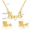 Earrings & Necklace LUXUKISSKIDS Lover's Stainless Steel Gold Jewelry Sets Letter Wedding Necklaces Earring Dubai Jewellery S2418