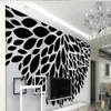 Simple black and white leaf wallpapers three-dimensional square frame art background wall modern wallpaper for living room