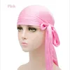 Fashion Men Women Silky Pirate Hat Satin Durag Bandana Turban Wigs Solid Color Headwear Headband Pigtail Hip Hop Cap Beanie