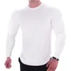 Ny designer mode tee mens solid färg rund hals långärmad gym långa t-shirts Casual manlig snabb torr smal passform