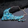 Schöne Blume Schmuck Brautschmuck Set Blaue Farbe Kristall Partei Hochzeit Prom Halskette Ohrring Set Geschenk für Frauen