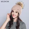 MOSNOW Pon Pon di Pelliccia di Procione Naturale Cappello Femminile Elegante di Lana Lavorato a Maglia 2020 di Inverno di Marca Delle Nuove Donne Cappelli Skullies Berretti # MZ70246I