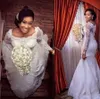 Laço completo Vestidos de casamento de sereia mangas compridas vestidos de noiva elegante mulheres africanas feitas costume plus size vestido de noiva vestidos de novia