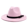Unisex Fedora com cinto Mulheres Vintage Trilby Caps de algodão quente Jazz Chapeau Femme aba larga Hat Outono Inverno