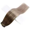 10A Grade Balayage Clip i hårförlängningar Mörk Borwn Fading till Ash Blonde Ombre Clip In Human Hair Extension 120g / 8pcs