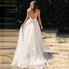 Sexy Spaghetti Paski Backless Koronki Kraj Czeski Suknie Ślubne V-Neck Smeeveless Plds Long Boho Sukienka ślubna Bridal