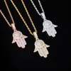 18K Vergulde Hand Hanger Ketting met 4mm Tennisketting Bling Kubieke Zirkoon heren Hip Hop Sieraden voor Gift312j