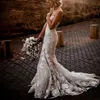 Modern Lace Mermaid Bröllopsklänningar 2020 Sweetheart Illusion Ärmlös Bridal Gowns Vestidos de Novia Custom Made