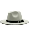 Nya män kvinnor bred brim ullfilt Fedora Panama hatt med bältespänne jazz trilby cap party formell topp hatt i vit svart 58-60cm