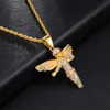 US7 Bling Iced Out Gold Angel Collier Pendants Pavind Rhinestoned Pendant Inexless Steel Chain pour hommes Hop Hop Jewelry4509507