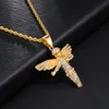 US7 Bling out Gold Angel Necklace 펜던트 포장 된 라인스톤 펜던트 스테인레스 스틸 체인 남성용 힙합 보석