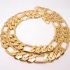 Men's 18 K Yellow Solid Gold G/F Figaro Necklace Chain Link Flat Hammered Wide 12mm 24"1