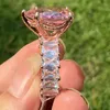 2020 New Top Selling Jewelry Sterling Sier&rose Gold Fill Large Pink Sapphire CZ Diamond Pear Cut Gemstones Women Wedding Ring