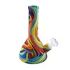 Rainbow Colorful 8.5 Inch Mini Beaker Design Silicone Bong Dab Rig Camoufla Unbreakable Oil Rig Bong With Glass Downstem Water Pipe