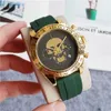 Brand Watches Men Skull skeleton Calendar style Multifunction rubber band Quartz wrist Watch 3 small dials can work X904511672