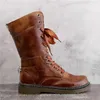 Западный стиль Customized ретро шнуровка Цвет кисти Roman Boots для женщин Hlaf Knight Boots Цветочные печатных обувь фабрики оптом