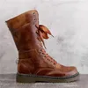 Batı Tarzı Özelleştirilmiş Retro Lacing Fırça Rengi Roman Boots For Women hlaf Şövalye Boots Çiçek Baskılı Ayakkabı Fabrikası Toptan