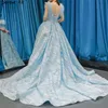 Dernière conception bleu bateau cou robes de mariée 2020 sans manches à la main fleurs a-ligne robes de mariée HM66796 sur mesure