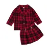 Barnkläder Vår Höst Nya Kullar Flickor Plaid Coats Jacka Kjol Outfits Fashion Kids Red Plaid Printed Skirt Suit M2696