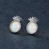 Simple Female White Oval Opal Earrings Trendy Silver Color Pineapple Stud Earring Dainty Zircon Fruit Wedding EarringsFor Women228D